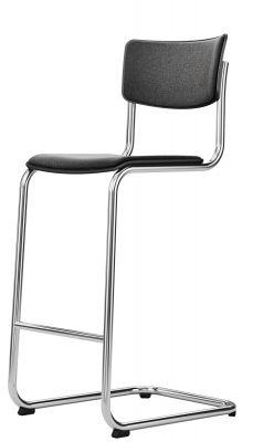 S 43 PVH Thonet Barhocker: Stahlrohr Klassiker mit grauem Sitz und Rückenlehne, modernes Design.